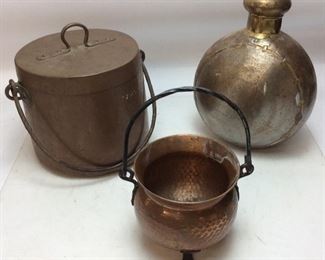 VINTAGE COPPER AND BRASS POTS, VASE