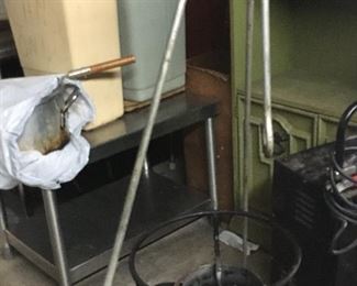 STAINLESS STEEL TABLE, PROPANE GRILL STAND, BATTERY CHARGER