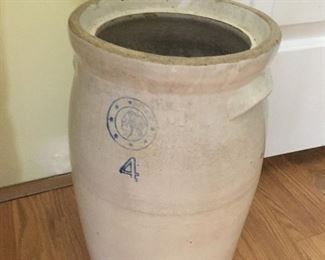 VINTAGE STONEWARE 4 GALLON INDIAN HEAD BUTTER CHURN