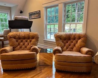 (2) Lane Furniture Leather Chairs with Nailhead Trim