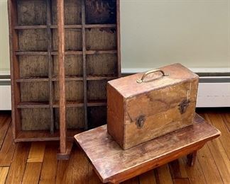 Vintage Wood Carrier & Stool