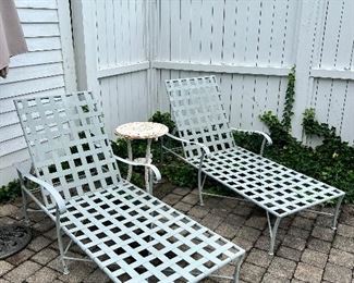 (2) Adjustable Lounge Chairs & Side Table