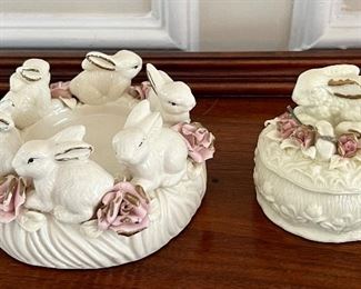 Bunny Candle Holder & Covered Dish