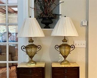 (2) Amber Cut Glass Lamps