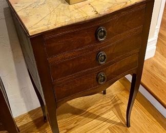 (2) Three Drawer Side Tables with Marble Tops