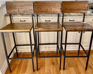 (3) Wood & Metal Bar Stools