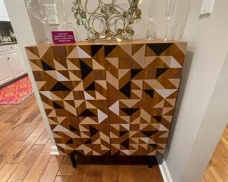 MCM Style Geometrical Pattern Dry Bar / Cabinet