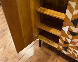 MCM Style Geometrical Pattern Dry Bar / Cabinet