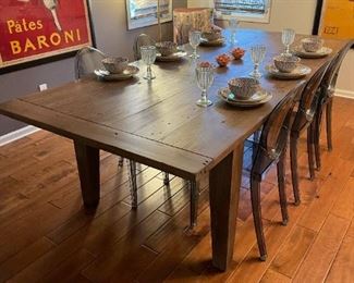 PGT Reclaimed Irish Coast Dining Table with Acrylic Chairs