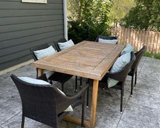 Outdoor Wood Patio Table and Wicker Chair Set