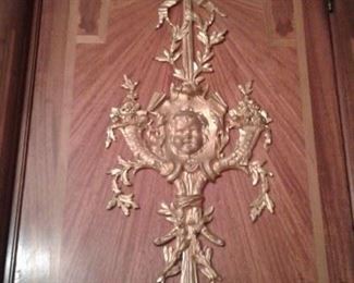 ANTIQUE FRENCH ARMOIRE CLOSEUP OF ORMOLU TRIM
