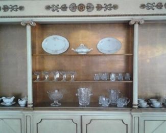 CUSTOM BUILT BREAKFRONT BY MASLOW FREEN GOLD LEAF ACCENTS WITH LOWER CABINETS, 118 INCHES LONG, A STATEMENT PIECE FOR YOUR DINING ROOM