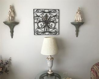 Wall sconces. Figurines and table lamp