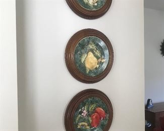 Set of fruit wall plaques framed