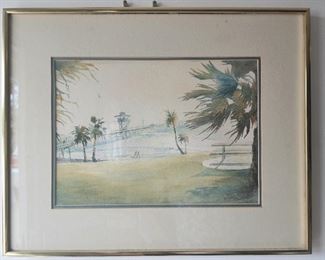 Judi Phillips original watercolor of San Clemente pier