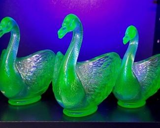Uranium glass swan candy or trinket dishes