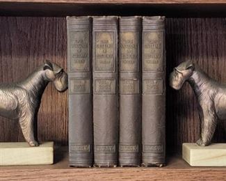 Bronze & marble dog bookends. Wells - Outline of History books