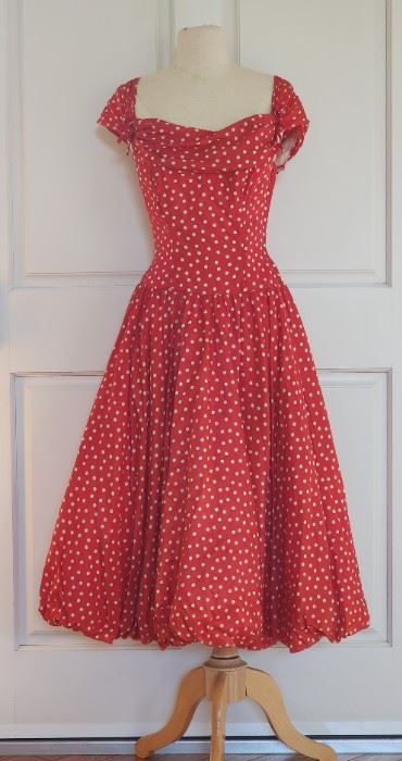 Vintage Will Steinman original taffeta polka dot swing dress - near perfect