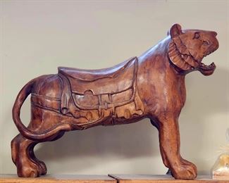 large hand carved wood tiger