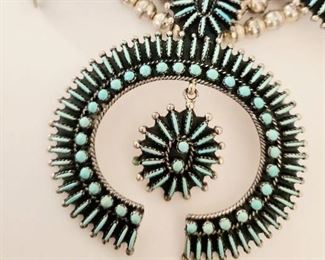 Vintage Zuni sterling and turquoise necklace