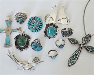 Vintage Native American and Mexican sterling and turquoise