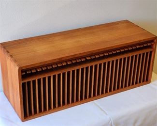 Vintage signed teak wall CD holder