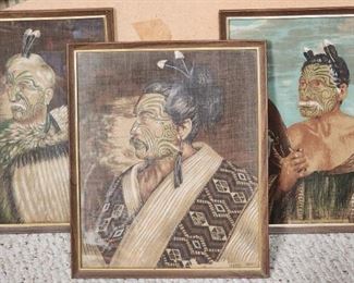 Vintage silk collector scarves of Maori chieftains