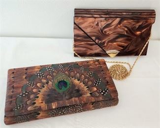 Vintage feathered and lucite clutch bags