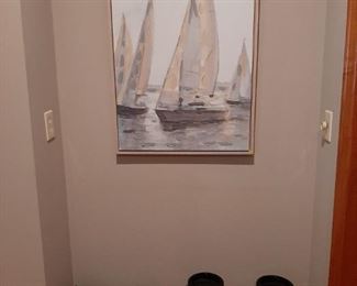 Wall art, small decorative trunk, large vases