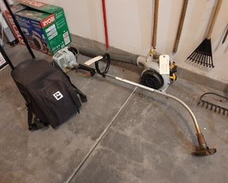 Brunswick Rolling Bowling Ball Carrier with Ball, Weed Cutter, Yard Blower