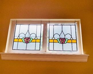 Antique Pair Stained Glass Windows