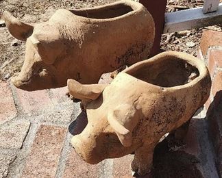 2 Terra Cotta Pig Planters