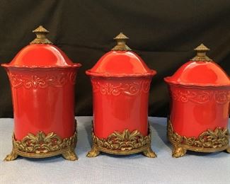3 Piece Chris Madden Corvella Red Canister Set
