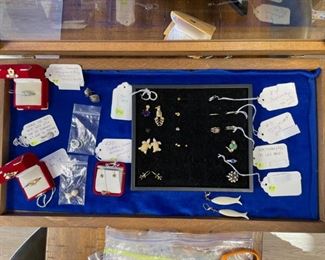 Tiffany gold bands, John Hardy stud earrings, 14k gold lizard earrings, vintage white gold pendant w/4ct mine cut diamonds