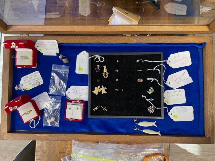 Tiffany gold bands, John Hardy stud earrings, 14k gold lizard earrings, vintage white gold pendant w/4ct mine cut diamonds