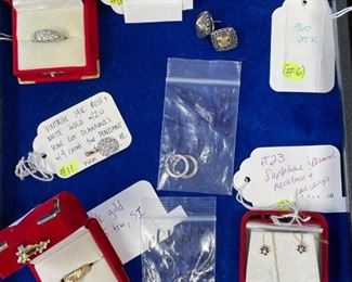 Sapphire and diamond earrings and necklace set, platinum hoops