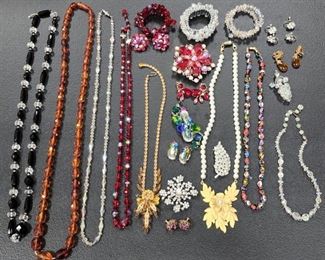 Amber Glass. Crystal Necklaces, and Rhinestone Jewelry.