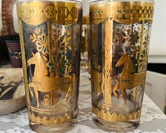 Mid century gold carousel glasses ca 1950s.