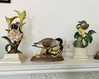 Many vintage Boehm, Lefton and German bird figures.