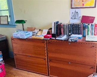 Vintage wood filing cabinets.