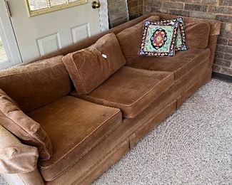 8 foot couch good bones and needlepoint pillows