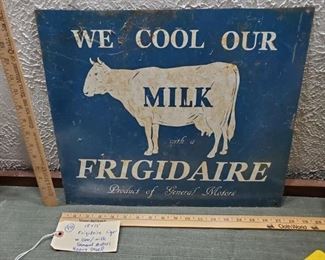 Frigidaire / General Motors steel milk sign with cow