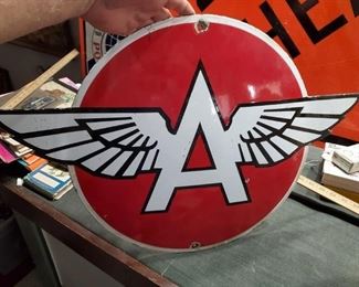 Flying A porcelain sign convex w wings