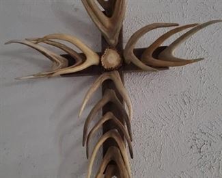 Amazing hand crafted folk art cross made from deer antlers. 