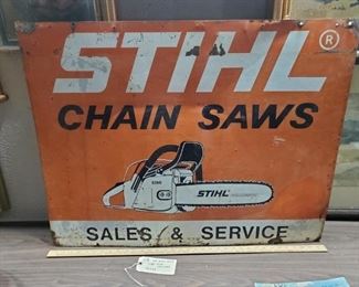 Double sided steel sign advertising Stihl Chain Saws