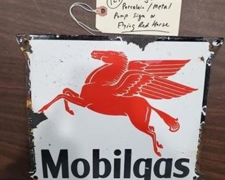 Mobilgas Flying Red Horse gasoline porcelain shield sign