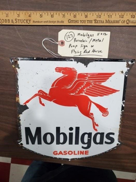 Mobilgas Flying Red Horse gasoline porcelain shield sign