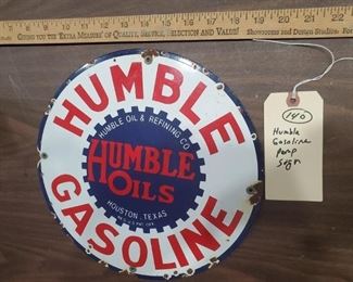 Humble Oils gasoline porcelain sign