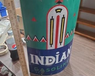 Indian gasoline curved tall gas pump sign.  These went on the old visible tall gas pumps with the big clear globe. 