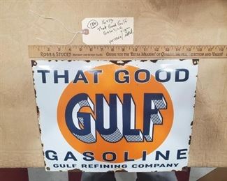 Gulf That Good Gasoline porcelain convex sign